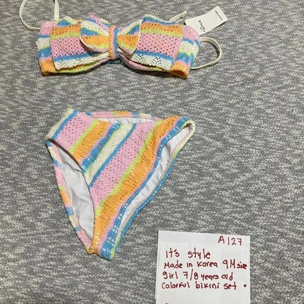 coloured bikini set top/bottoms‎ Made Korea 9M=girl 7-8 years old. SKU-A127